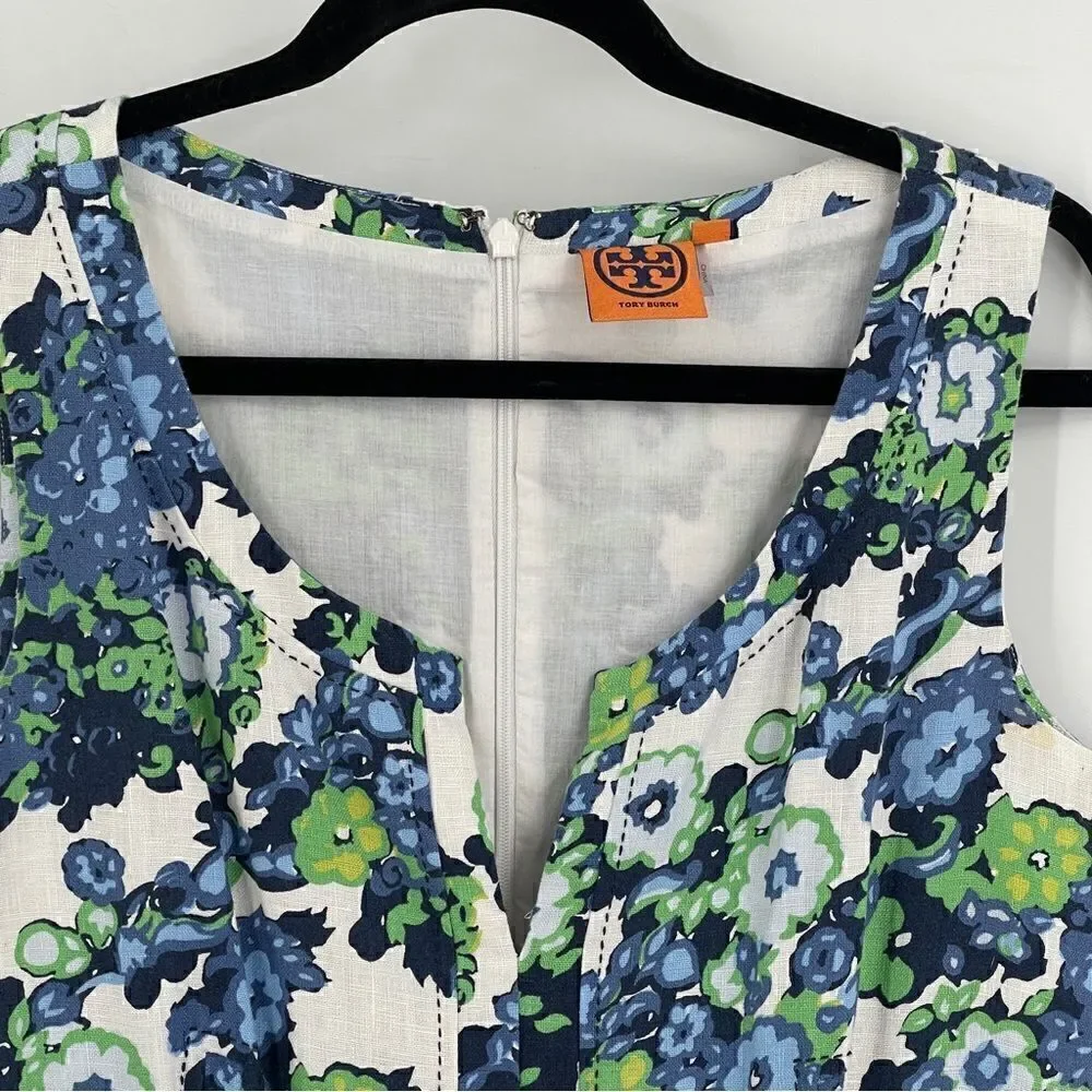Tory Burch Blue Green White Amalia Linen Dress